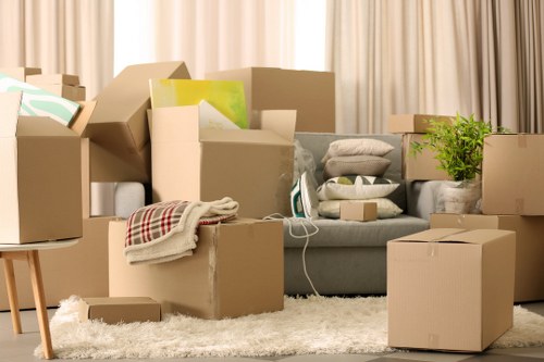 London home moving checklist with boxes and packing supplies