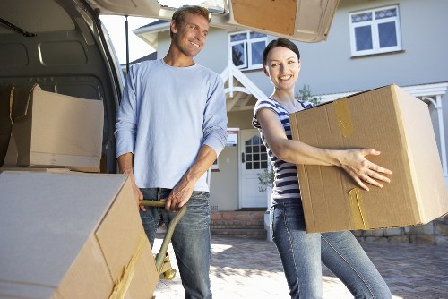 Loading furniture and boxes into a removal van in London